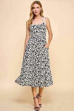 NEW TCEC floral print scoop neckline midi dress in off white